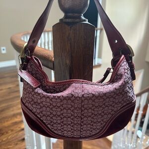 Coach Burgundy Vintage Patterned Shoulder Bag